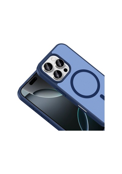 Apple Uyumlu iPhone 16 Pro Kılıf Magsafe Şarj Özellikli Mat Tasarım Lüx Babet Kapak Mavi