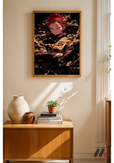 Naruto Gaara Anime Poster, Ahşap Çerçeveli Duvar Tablosu - Anime Severlere Özel Hediye