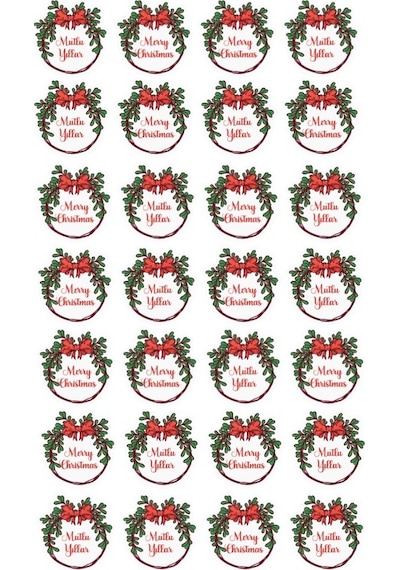 Mutlu Yıllar - Merry Christmas - Özel Kesim Sticker Set - 56 Adet - Kırmızı