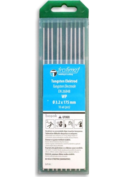 3,2 Mm Wp Yeşil-saf Tungsten Elektrot 175 Mm Trafimet Adet Fiyatı