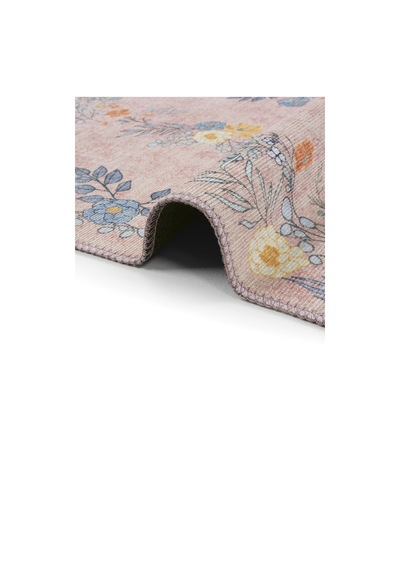 Cool Halı Florence Pembe Mavi Romantik Çiçek Desenli Yıkanabilir Dokuma Salon Oturma Odası Halısı