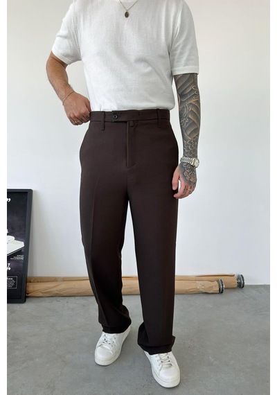 Kahverengi Dokulu Basic Kumaş Pantolon Kahverengi Kahverengi Dokulu Basic Kumaş Pantolon Kahverengi