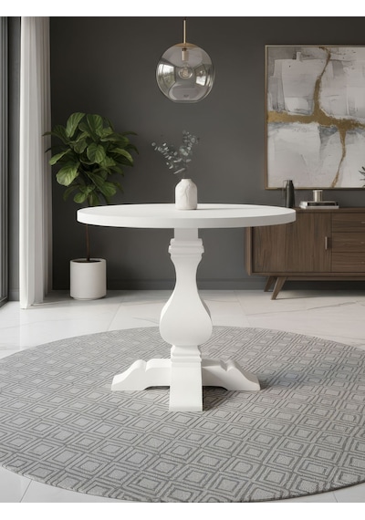 Orleans Fransız Still Yuvarlak Ahşap Yemek Masası 90x90 Beyaz