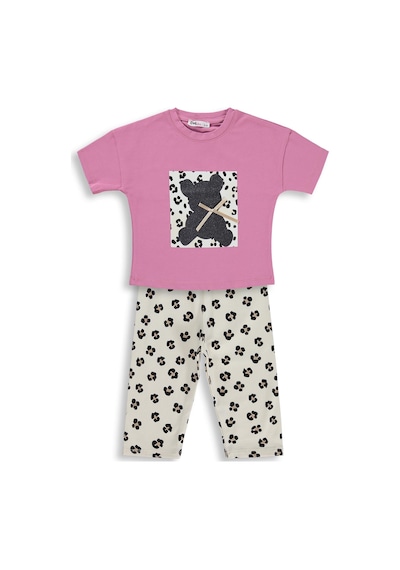 Civil Girls Leopar Ayıcık Desenli 2-5 Yaş Takım - Pembe Soft Pembe
