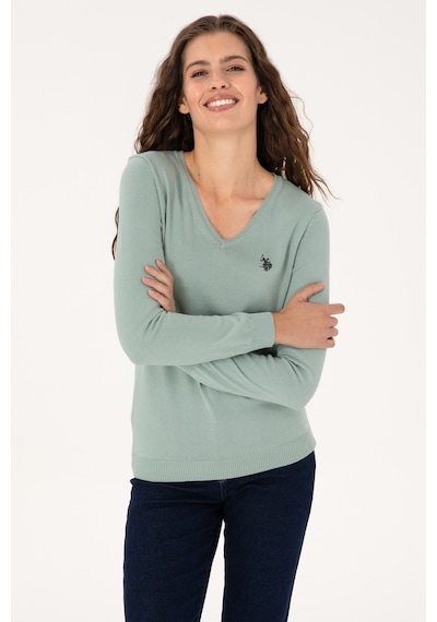 U.S. Polo Assn. Kadın Yeşil Melanj V Yaka Basic Kazak 50313590-VR115