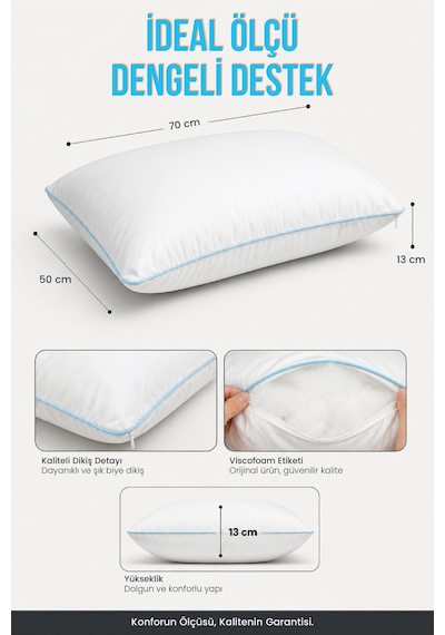 2 Adet Blue Comfort 1000 Gr Elyaf Yastık 50x70 Cm Beyaz