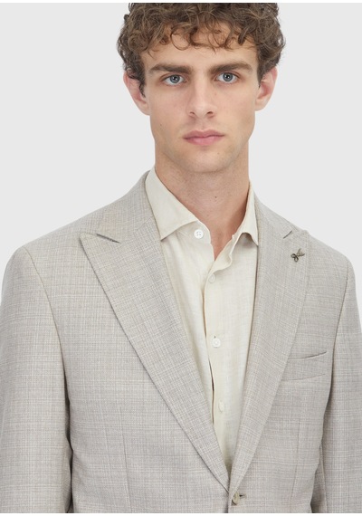 Ramsey Bej Desenli Zeroweight Slim Fit İpek Karışımlı Ceket