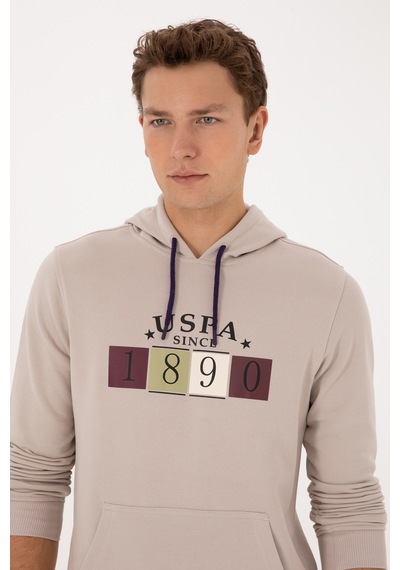 U.S. Polo Assn. Erkek Regular Fit Kapüşonlu Taş Sweatshirt 50316364-VR049