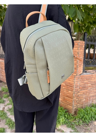 Just Polo Kadın Yeşil Camel 9 Gözlü Büyük Boy Sırt Çantası Yeşil Camel