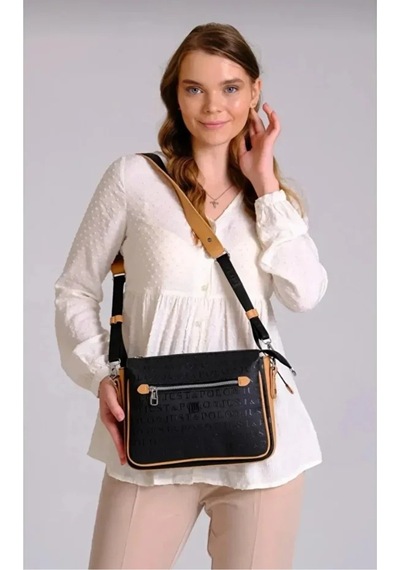 Just Polo Orijinal Kadın 3 Bölmeli Lüks Omuz Çantası Shopper Siyah - Taba