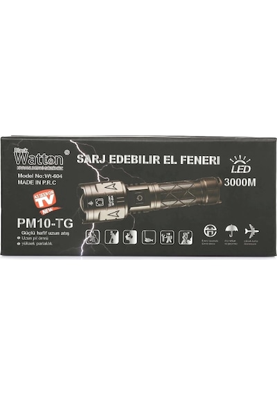 Wt-604 3000 Lümen Güçlü El Feneri Çok Renkli