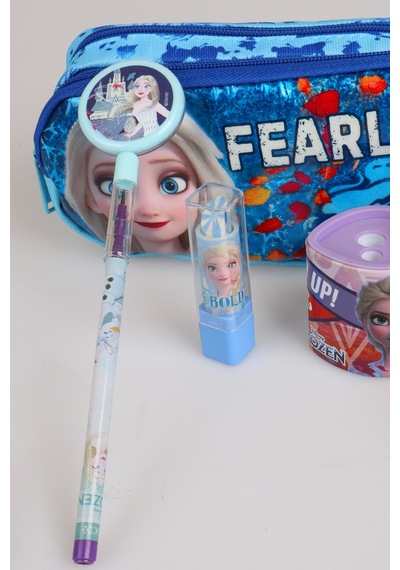 X Dekomus Fearless Collection Lisanslı Elsa Frozen Kırtasiye Seti Kalem Çantası,ruj Silgi,kalemtraş,kalem Altın