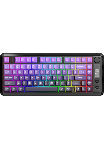 M75 Kablosuz 2.4ghz Kablosuz + Bt Çift Modlu Klavye Led Ekranlı Oyun Klavyesi İle Pbt Knob Rainbow