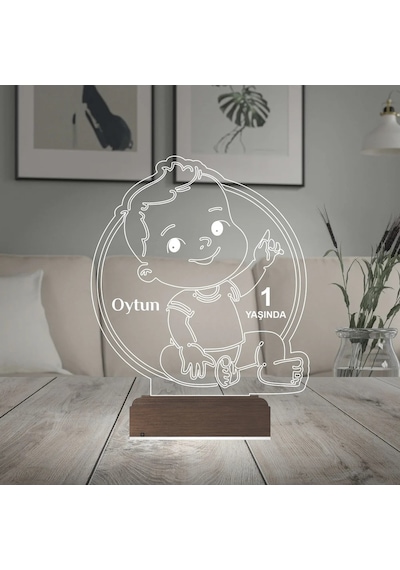 Luvivia Yeni Doğan Erkek Bebek Hediye Kişiye Özel 3d Lamba - Masa Gece Lambası Şeffaf