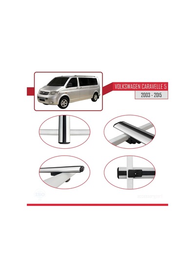 Volkswagen T5 Caravelle 2003-2015 Arası İle Uyumlu Basıc Model Ara Atkı Tavan Barı Gri 3 Adet