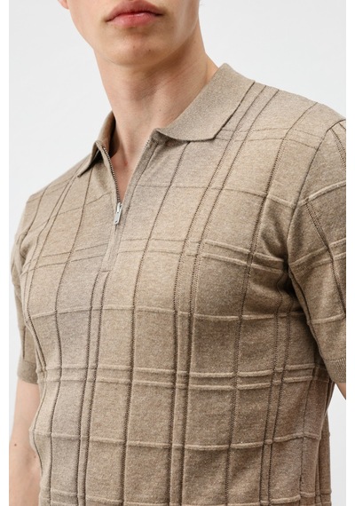 Antioch Kareli Desenli Erkek Triko T-shirt Bej
