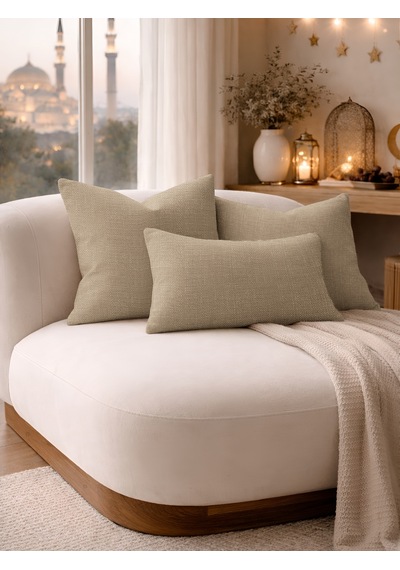 Br Perle Bej Keten Dokulu Dekoratif Kırlent Kılıfı Modern Salon Koltuk Yastığı