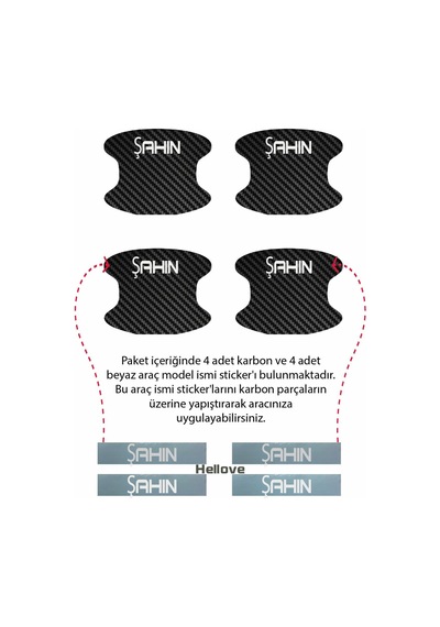 Oto Araç Kapı Kolu Koruyucu Boya Çizik Önleyici Karbon Tofaş Şahin Uyumlu Beyaz Şahin Yazılı 4 Adet