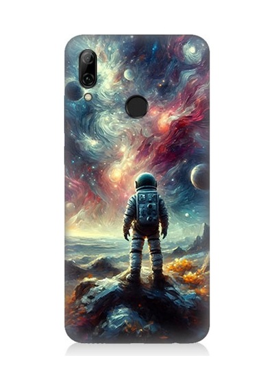 Huawei P Smart 2019 Uyumlu Galakside Yalnız Astronot Desenli Silikon Kılıf Çok Renkli