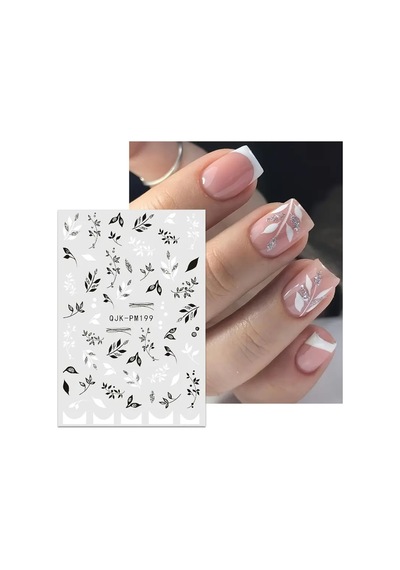 Nailist Siyah Beyaz Serisi - Gümüş Simli Yapışkan Tırnak Sticker Tırnak Dövmesi Nail Art 47720679