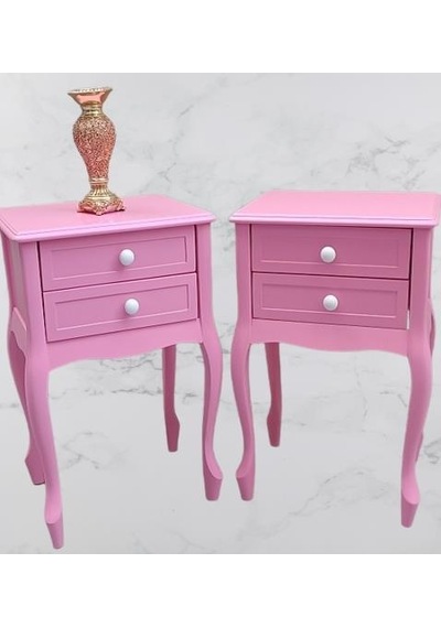 Komodin 2adet 90358 Klasik Kayın Aslan Ayak Parlak Pembe Lake Çift Çekmece Elyapım