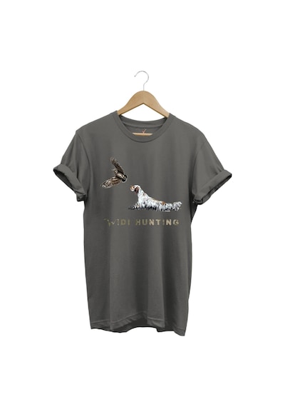 Avcılık Widi Hunting Fermalı English Setter Çulluk Baskılı %100 Pamuk Regular Fit Gri T-shirt Gri
