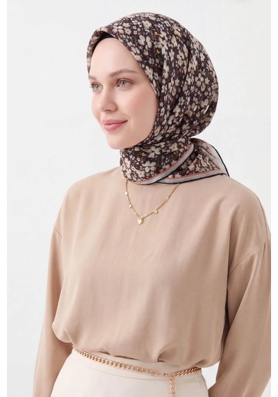 Silk Home Mini Floral Desen Soft Pamuk Eşarp Siyah