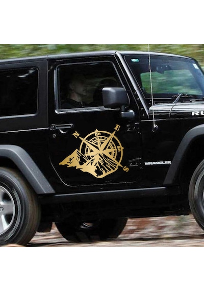 Pusula Ve Dağ Sticker - 4x4 Off Road Pickup Sticker - Araba Oto Motosiklet Karavan Cam Sticker - 00268 20x15 Cm