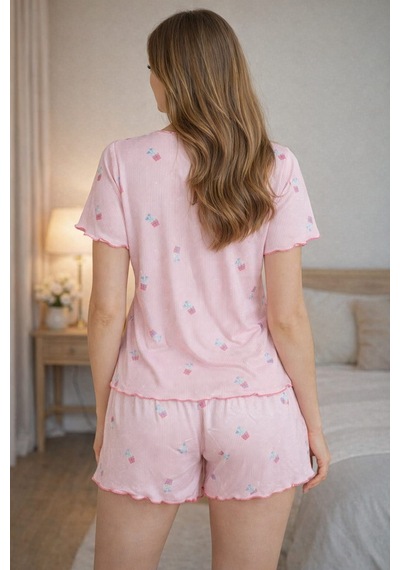 Kadın 01596 Kaşkorse Şortlu Pijama Takımı Pembe