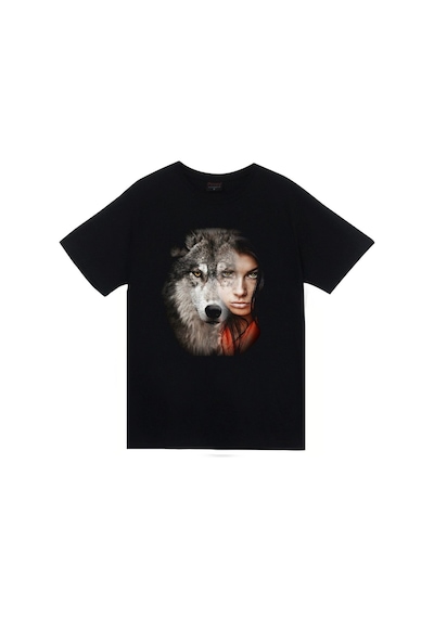 Kurt Baskılı Unisex %100 Pamuk Siyah T-shirt SIYAH