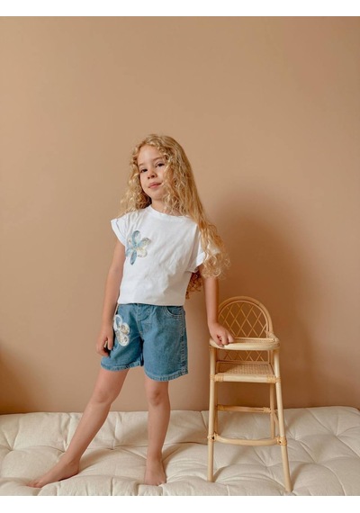 Jolly Kids Kız Çocuk Kot Jean Şortlu Badili Takım Beyaz