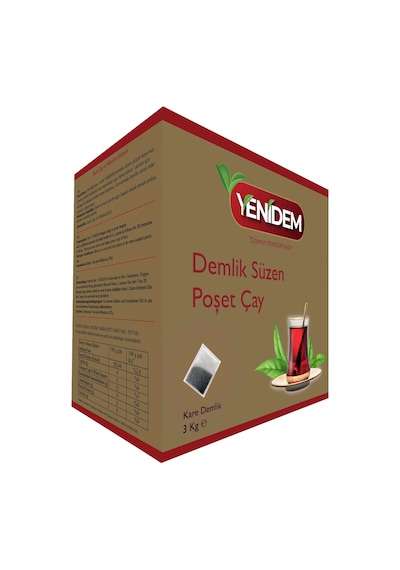 Yenidem Kare Demlik Süzen Poşet Çay Ev Tipi Siyah Çay ve Hibiskus Karışımı Bamya Çiçeği 3 KG