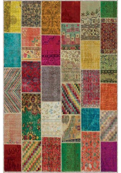 Çok Renkli Patchwork Kaymaz Tabanlı Dekoratif Halı Rv221n11