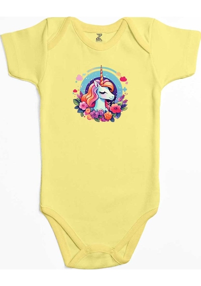 Zepplin Giyim Charming Unicorn Sarı Bebek Body Zıbın