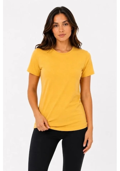 Defymoda Basic Tişört Bisiklet Yaka Kısa Kol Günlük Yazlık Slim Fit T-shirt - Sarı