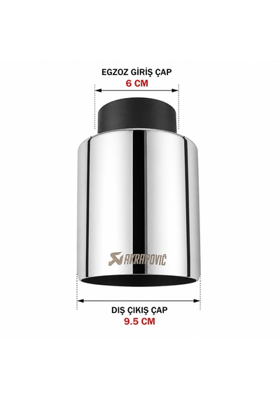 Üniversal Paslanmaz Çelik Egzoz Ucu 6 Cm Giriş - 9,5 Cm Dış Çıkış Krom 0