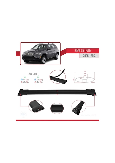 Bmw X5 E70 2006-2013 Arası İle Uyumlu Fly Model Ara Atkı Tavan Barı Siyah 3 Adet Bar
