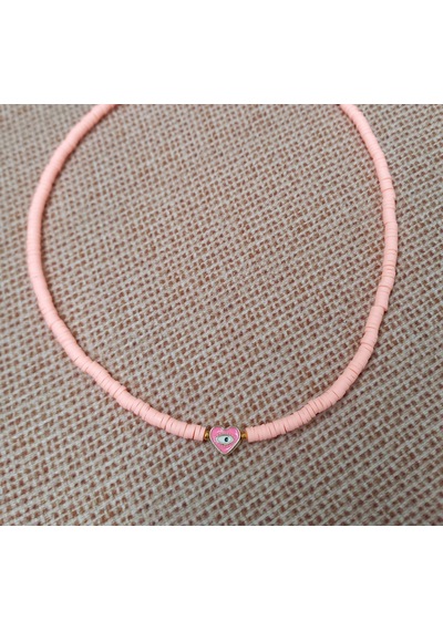 Pembe Kalp Boncuk Fimo Kolye Renkli Kadın Kolye PYTKFIMOKLYE0126 Gümüş