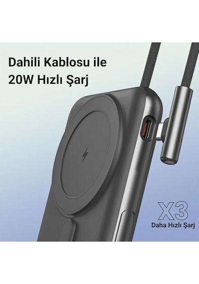 Powerbank 10000mah Standlı 20w Dahili Type-c Kablolu Taşınabilir Hızlı Şarj Cihazı Siyah Diğer