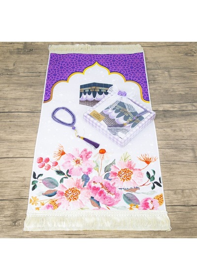 Çocuk Seccadesi 45 82 Cm, İnci Tesbihli Asetat Kutulu Set-mor Çok Renkli
