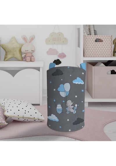 Mekta Home Bebek Ve Çocuk Odası Yeşil Balonlu Ve Bisikletli Fil Desenli Oyuncak Sepeti Renkli Çok Renkli