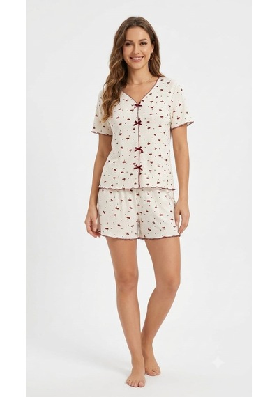 Suısy Cherry Day Kiraz Desenli Şortlu Pijama Takımı Çok Renkli