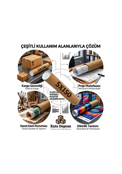 5x150 Cm Kapaklı Silindir Postüp Rulo Gönderi Kutusu 5 Adet