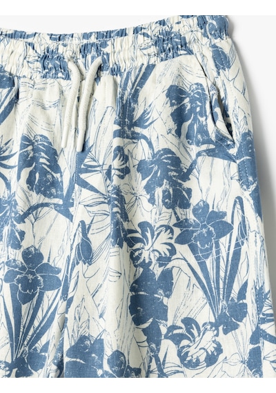 Koton Keten Şort Cepli Beli Lastikli Floral Baskılı Bej Desenli 4skb40092tw Ekru