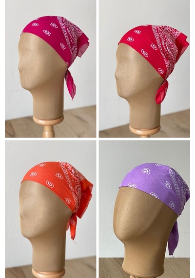 Pamuklu Klasik Desen Unisex 4lü Bandana Seti Renkli Bandana Etnik Desenli A Kalite Bandana Kırmızı - Lacivert - Sarı