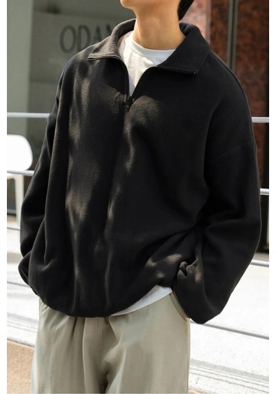 Prtnc Protonic Erkek Siyah Polar Oversize Sweatshirt Yarım Fermuarlı Siyah