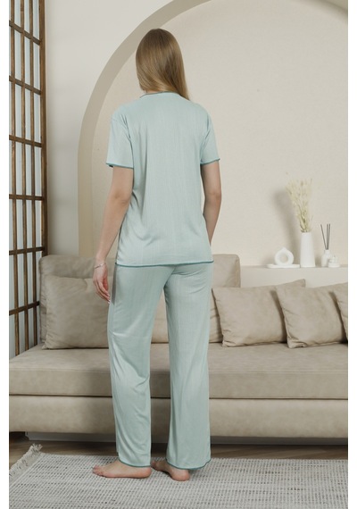 Wordex Mirano 3725 Fiyonklu Pegasus Kumaş Kısa Kolu Kadın Pijama Takımı Yeşil
