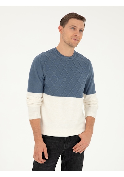 Cacharel İndigo Slim Fit Bisiklet Yaka Triko Kazak Mavi