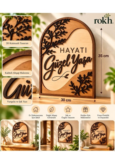Hayatı Güzel Yaşa 35x30 Cm Ahşap Duvar Dekoru - 3d Katmanlı Dekoratif Tablo - Motivasyon Yazılı Ev Dekoru