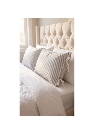 2'li Pamuklu Kumaş Çizgili Bağcıklıyastık Kılıfı 50x70 Cm Gri - 905317691 Gri